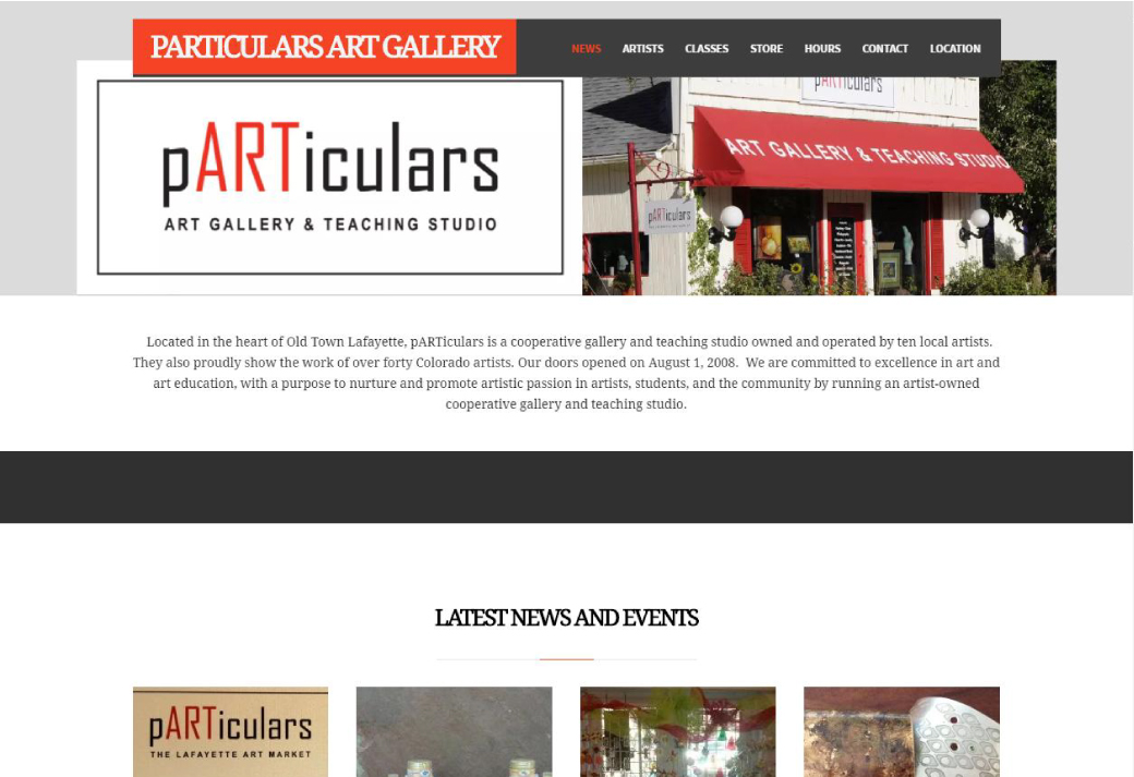 Particulars Art Gallery Website Screenshot
