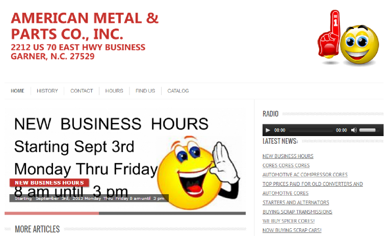 American Metal and Parts Website Screenshot